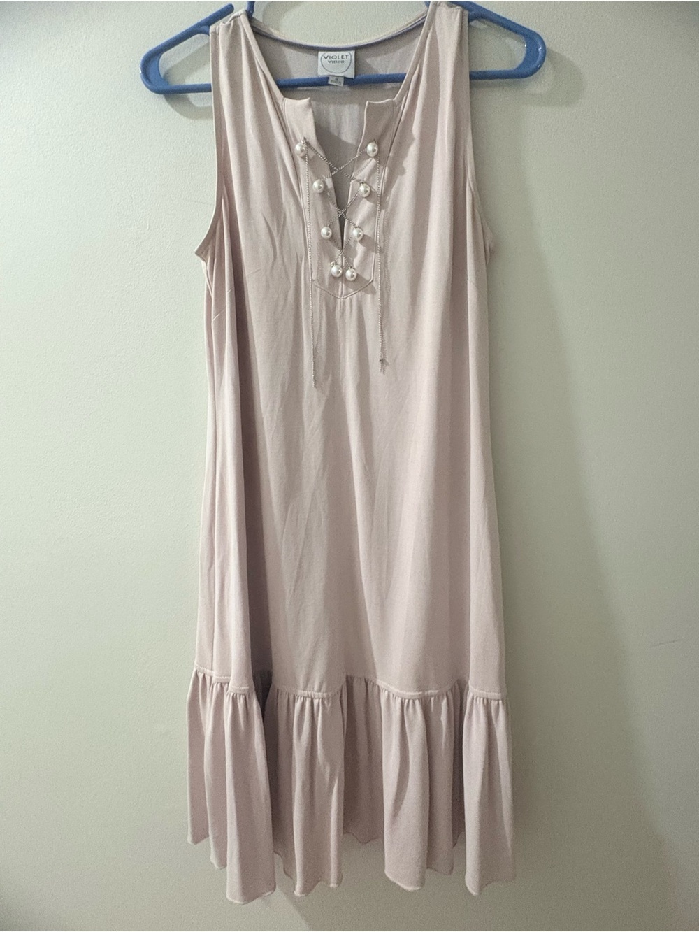 Philosophy Soft Blush Lace-Up Ruffle Hem Midi Dress